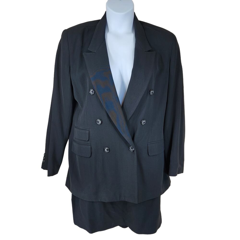 Gianni Sport 2 pc Suit 12/14 Women Jacket‎ Skirt Black Double Breast USA Vtg